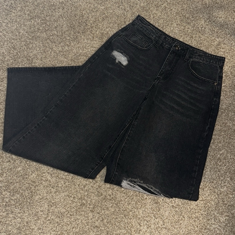 Momkrom black ripped baggy wide leg jeans M/UK10 - Picture 3 of 8
